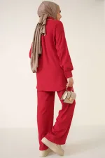T5858 Knitted Hijab Two-Piece Set - Red T5858 Knitted Hijab Two-Piece Set - Red