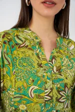 Kadın Desenli Uzun Tesettür Elbise 2585 - G.Yeşil