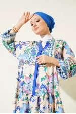 Robe hijab à motifs authentiques 2423 - Bleu marine