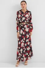 8018 Patterned Satin Two-Piece Suit - Beige