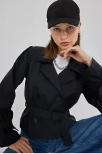 Trench-coat court ceinturé pour femme 5970 - Noir