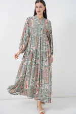 Women's Patterned Long Hijab Dress 2585 - Çağla