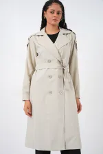 Kadın Kruvaze Yaka Trençkot 5978 - Taş