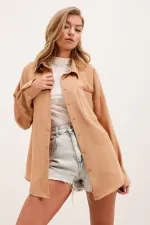 Chemise oversize en lin à poche unique 20153 - Biscuit