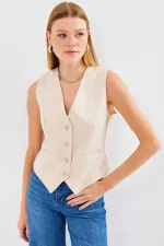 6796 Short Woven Vest - Cream