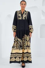 Robe hijab en viscose moutarde noire pour femme 2423