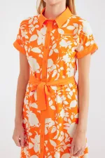 2455 Patterned Shirt Dress - Orange