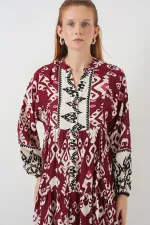 Robe longue hijab à motifs pour femme 2585 - Bordeaux