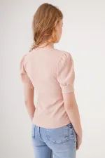 0409 Square Collar Knitted Blouse - Biscuit