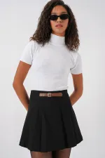 4335 Women's Belted Mini Short Skirt - Black