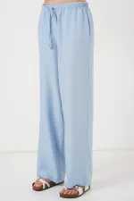 Kadın Geniş Paça Keten Pantolon 6735 - Mavi