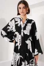 2423 Authentic Patterned Hijab Dress - J. Black