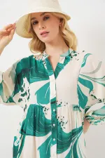 Kadın Desenli Uzun Tesettür Elbise 2585 - Zümrüt Yeşili