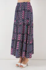 Women's Patterned Long Skirt 8053 - Navy Blue