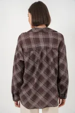 Chemise oversize à motifs pour femme 20372 - Marron