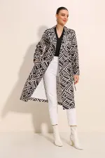 5853 Patterned Double-Breasted Trench Coat - C. Black