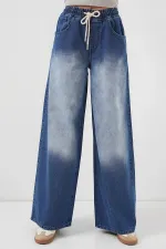 Women's Wide Leg Jeans 6705 - Navy Blue