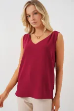 V-Neck Zero Sleeve Blouse 950 - Claret Red