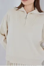 Ensemble deux pièces jupe et pull pour femme 15938 - Écru