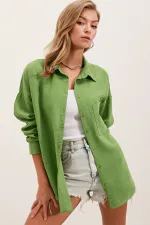 Chemise oversize en lin à poche unique 20153 - Vert E.