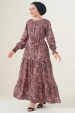 2145 Patterned Hijab Dress - Brown 2145 Patterned Hijab Dress - Brown
