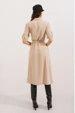 Robe-chemise beige ceinturée pour femme 2442