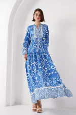 Robe hijab à motifs authentiques 2423 - B. İndigo