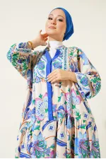 Robe hijab à motifs authentiques 2423 - Bleu marine
