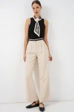 Pantalon large en tissu pour femme 30088 - Crème