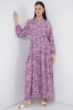 Robe longue hijab à motifs pour femme 2585 - Lilas