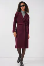 9118 Double Breasted Collar Cashmere Coat - Claret Red