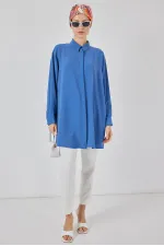Women's Long Shirt Tunic 5945 - Navy Blue Women's Long Shirt Tunic 5945 - Navy Blue
