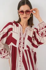 Robe longue hijab à motifs pour femme 2585 - Bordeaux