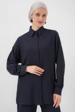 Women's Knitted Hijab Set (Top and Bottom) 6711 - Navy Blue Women's Knitted Hijab Set (Top and Bottom) 6711 - Navy Blue
