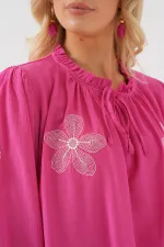 Women's Long Sleeve Embroidered Knitted Blouse 951 - Pink