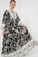 Robe hijab à motifs authentiques 2423 - Noir 8