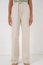 6690 Kadın Bol Paça Yüksek Bel Pantolon - Krem