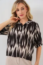 T-shirt court à manches courtes à motifs pour femme 20337 - Noir