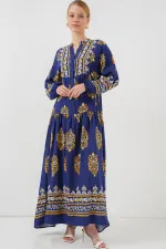 Robe hijab à motifs authentiques 2423 - Bleu marine 6