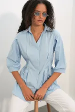 Women's Long Waist-Fitting Shirt 20383 - Blue Women's Long Waist-Fitting Shirt 20383 - Blue
