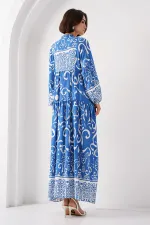Robe hijab à motifs authentiques 2423 - B. İndigo