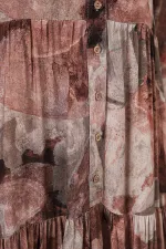 Kadın Desenli Uzun Tesettür Elbise 2585 - D.Gül Kurusu