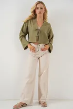 Önü Bağlamalı Keten Kimono 960 - Çağla