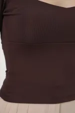 Kadın Kare Yaka Slim Fit Bluz 986 - Kahverengi