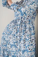 2144 Hakim Yaka Tesettür Elbise - Mavi