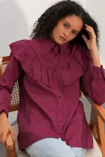 Women's Ruffle Detail Shirt Tunic 5994 - Burgundy