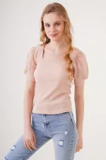 0409 Square Collar Knitted Blouse - Biscuit