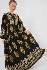 Robe hijab à motifs authentiques 2423 - Noir 13
