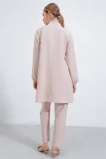 Ensemble pantalon et tunique en maille crème pour femme 6654