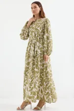 2513 Balloon Sleeve Hijab Dress - Oil Green